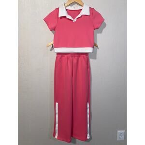 Habitual Pink Colourblock Tricot Polo & Track Pants Set for girls SZ 10